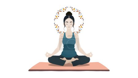 Frau sitzt in Yoga-Lotus-Pose, Gesundes Wohlbefinden Asiatische Yoga-Atmung meditiert in Lotus-Position, Geist des Universums, Eine Frau macht Yoga und meditiert, Meditation, Achtsamkeit