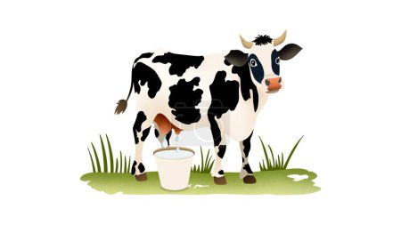 Melken einer Kuh, Bio-Kuhmilch, Bauernarbeiter melken Kuh in Kuhmilchfarm, Landwirtschaft essen Kuhmilchflasche und -kanister, Landwirtschaft und Viehzucht
