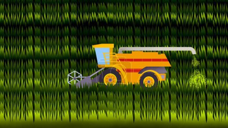 Machine de récolte de riz agricole, Tracteur travaillant sur les rizières ferme d'orge, transport agricole, une machine de récolte de riz au milieu de la récolte des rizières, récolte de riz mûr