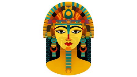 Foto de Faraón femenino del antiguo Egipto con pintura facial dorada y ojo egipcio tradicional, Amón Ra Faraón egipcio dios dibujo arte de la pintura, Fondo horizontal con Antiguo Egipcio Colorido - Imagen libre de derechos
