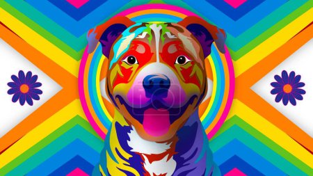 Smiling dog, dog portrait in lgbtq pride rainbow colors concept art, dog with vibrant rainbow colored fur, perfect for pride parade lgbtq concept and symbol, lgbt pride parade, gay flag on pride day