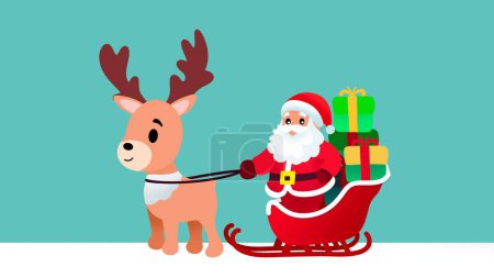 Weihnachtsmann auf Schlitten, Weihnachtsmann auf Schlitten, gezogen von Hirschen, Schnee in der Nacht, Frohe Weihnachten, frohe Weihnachten, frohe Weihnachten