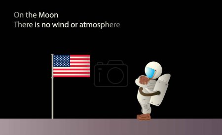 Illustration for Illustration of physics and astronomy, On the moon, there's no air to breathe, no breezes to make the flags planted there by the Apollo astronauts flutter, The moon has no air and no wind - Royalty Free Image