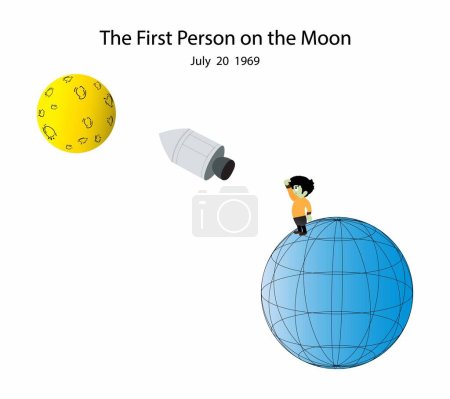 Illustration for Illustration of physics and astronomy, The first person on the moon, the first human to step on the moon, American astronaut - Royalty Free Image