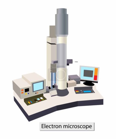 Illustration for Illustration of physics and chemistry, An electron microscope is a microscope that uses a beam of accelerated electrons as a source of illumination, A modern transmission electron microscope - Royalty Free Image