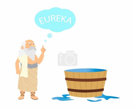 Illustration for Illustration of physics, archimedes of syracusa ancient genius mathematician inventor saying eureka in the bath, archimedes of syracusa ancient genius mathematician inventor saying eureka in the bath - Royalty Free Image