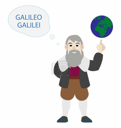 Illustration for Illustration of physics, Galileo's theory of the world, Galileo's belief in Copernicus' theory that Earth and all other planets revolve around the Sun, heliocentric center model - Royalty Free Image