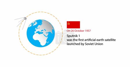 Illustration for Illustration of astronomy and physics, world's first satellite, Sputnik was launched into an elliptical low Earth orbit by the Soviet Union on 4 October 1957 as part of the Soviet space - Royalty Free Image