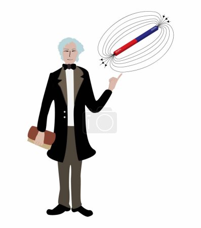 Ilustración de Illust de la física, Michael Faraday descubrió la inducción electromagnética, Inventor del motor eléctrico, Descubriendo la inducción electromagnética - Imagen libre de derechos