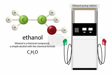 Illustration for Illustration of chemistry and biochemistry, ethanol is a chemical compound, A simple alcohol with the chemical formula, ethanol pump station, Ethanol is a volatile, flammable, colorless liquid - Royalty Free Image