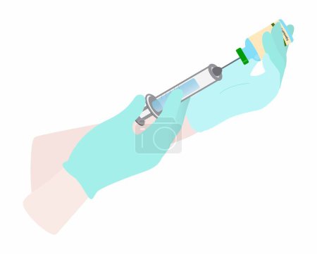Téléchargez les illustrations : Illustration de Médical, seringue étant préparé pour l'injection de médicaments, l'injection est l'acte d'administrer un liquide, en particulier un médicament dans le corps d'une personne à l'aide d'une aiguille et une seringue - en licence libre de droit