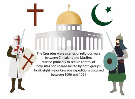Illustration for Illustration of religion and history, Crusades were a series of religious wars between Christians and Muslims started primarily to secure control of holy sites, Christian Holy War - Royalty Free Image