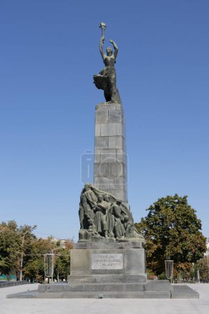 Photo for Moldova. Chisinau. 15.09.2023. Grigore Vieru Alley. Monument of Heroes of the Leninist Komsomol - Royalty Free Image