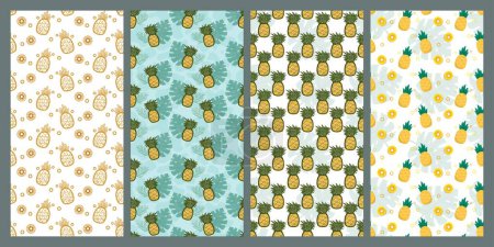 Set of pineapple and leaf seamless pattern. Fruit pattern. Summer pattern. Patterns for textiles or for covers. Wallpapers.