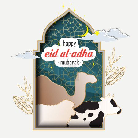 Téléchargez les illustrations : Aïd Adha Moubarak Salutation Illustration islamique Contexte Conception vectorielle - en licence libre de droit