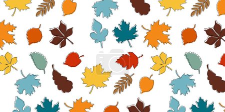 Ilustración de Patrón sin costuras hojas de otoño. Ilustración vectorial de hojas multicolores en estilo de dibujos animados. - Imagen libre de derechos
