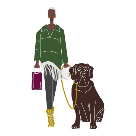 Illustration for Woman with a dog. Vector illustration isolated on white background. Minimalism. Pets. - Royalty Free Image