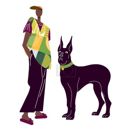 Illustration for Guy with a dog. Vector illustration in a flat style. Minimalism. - Royalty Free Image
