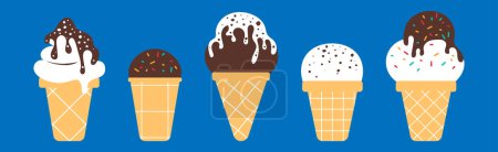 Illustration for Ice cream in retro 90s style. Aesthetics of the 2000s. Ice cream in a waffle cup. Chocolate and white ice cream set. Futuristic simple illustration. Minimalism. - Royalty Free Image
