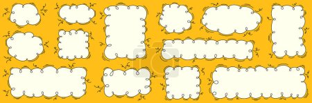 Illustration for Cute set of empty speech bubbles in retro style. Vector illustration of hand-drawn doodle for comics in pop art style. - Royalty Free Image