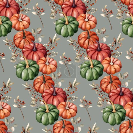 Photo for Watercolor pumpkins seamless pattern, watercolor illustration, background. - Royalty Free Image