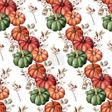 Photo for Watercolor pumpkins seamless pattern, watercolor illustration, background. - Royalty Free Image