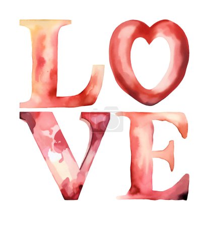 Téléchargez les photos : Watercolor Love, Valentine's day. Illustration clipart isolated on white background. - en image libre de droit