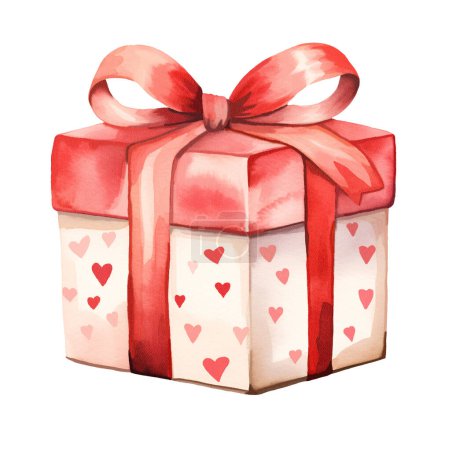 Téléchargez les photos : Watercolor gift, Valentine's day. Illustration clipart isolated on white background. - en image libre de droit