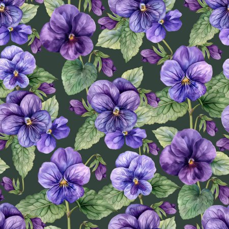 Watercolor violet flower seamless pattern, watercolor illustration, background.