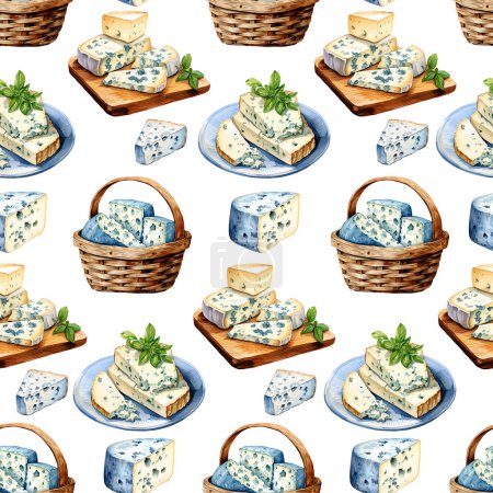 Watercolor For Blue cheese seamless pattern, watercolor illustration, background.