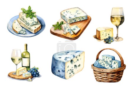 Téléchargez les photos : Aquarelle pour fromage bleu. Illustration clipart isolé sur fond blanc. - en image libre de droit