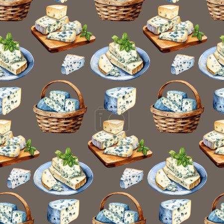 Watercolor For Blue cheese seamless pattern, watercolor illustration, background.