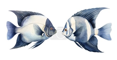 Watercolor Angelfish fish, sea. Illustration clipart isolated on white background.