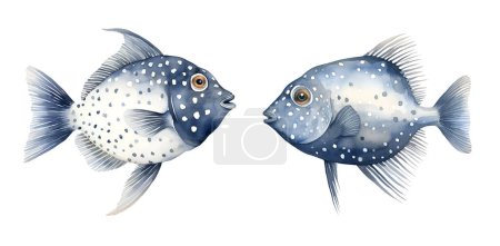 Watercolor Boxfish fish, sea. Illustration clipart isolated on white background.