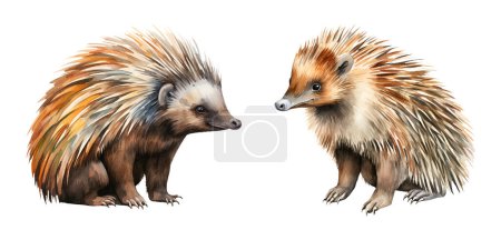 Watercolor echidna, Australian fauna. Illustration clipart isolated on white background.