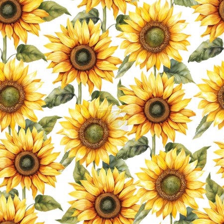 Watercolor sunflower seamless pattern, watercolor illustration, background.