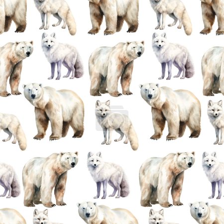 Watercolor Arctic animals seamless pattern, watercolor illustration, background.