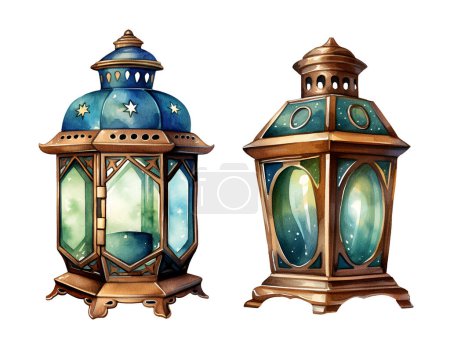 Téléchargez les photos : Lanterne aquarelle, Ramadan Kareem. Illustration clipart isolé sur fond blanc. - en image libre de droit