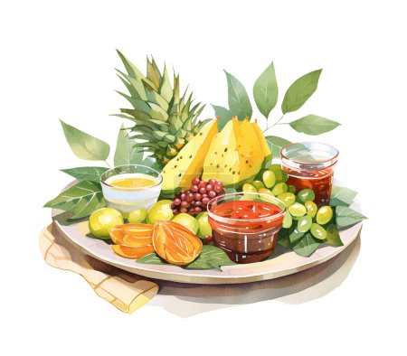 Photo for Watercolor ugadi food. Illustration clipart isolated on white background. - Royalty Free Image