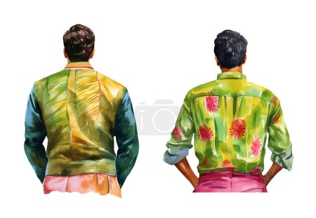 Watercolor man ugadi festival. Illustration clipart isolated on white background.