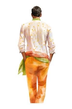 Watercolor man ugadi festival. Illustration clipart isolated on white background.