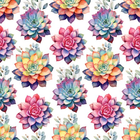 Watercolor succulent flower seamless pattern, watercolor illustration, background.