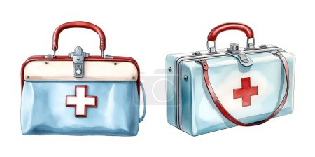 Aquarell Arzttasche für Erste Hilfe. Illustration Cliparts isoliert auf weißem Hintergrund.
