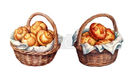 Illustration for Buns in a basket clipart, isolated vector illustration. - Royalty Free Image