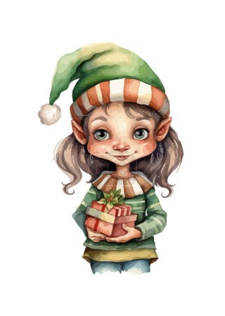 Ilustración de Navidad elfo clipart, vector aislado ilustración. - Imagen libre de derechos