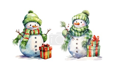 Téléchargez les illustrations : Clipart bonhomme de neige, illustration vectorielle isolée. - en licence libre de droit