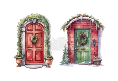 Téléchargez les illustrations : Porte de Noël clipart, illustration vectorielle isolée. - en licence libre de droit