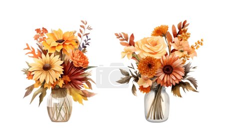 Autumn bouquet clipart, isolated vector illustration.