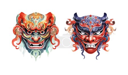 Téléchargez les illustrations : Masque opéra chinois clipart, illustration vectorielle isolée. - en licence libre de droit