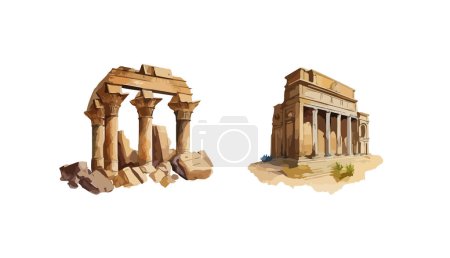 Illustration for Egyptian temple ruins clipart, isolated vector illustration. - Royalty Free Image